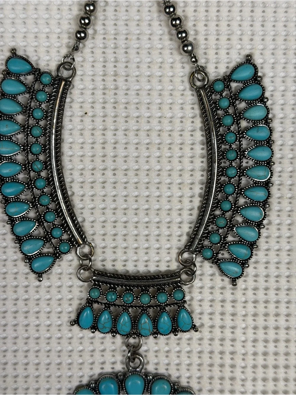Faux Turquoise Teardrop Bold Statement Necklace - Aztec, Native American,